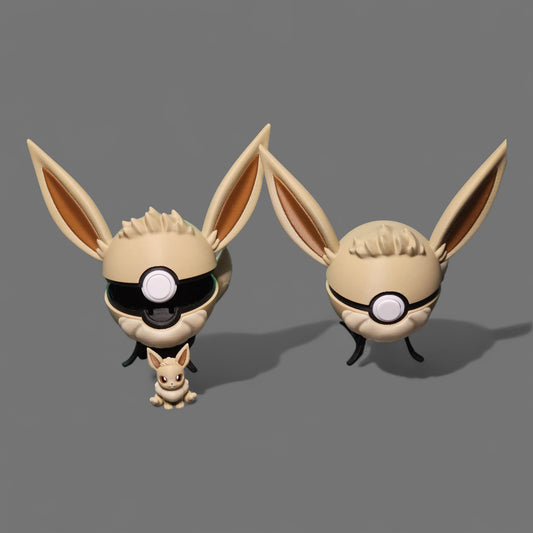 🌟 3D Printed Eevee Pokéball with Stand & Mini Eevee Figure – Opening Pokéball for Collectors & Fans 🌟