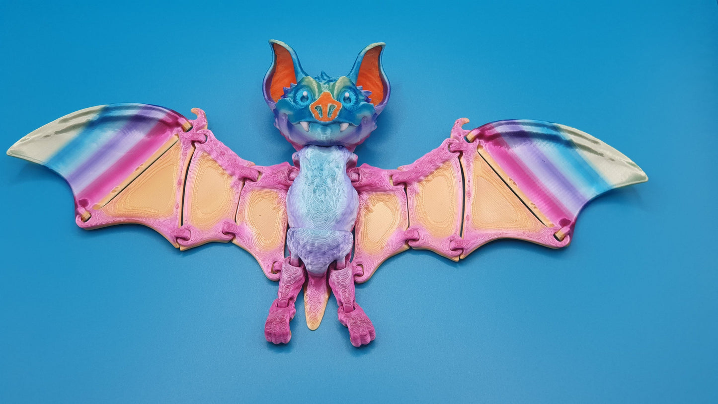 Adorable 3D Printed Bat, Flapping Articulated Wings, Desktop Toy
