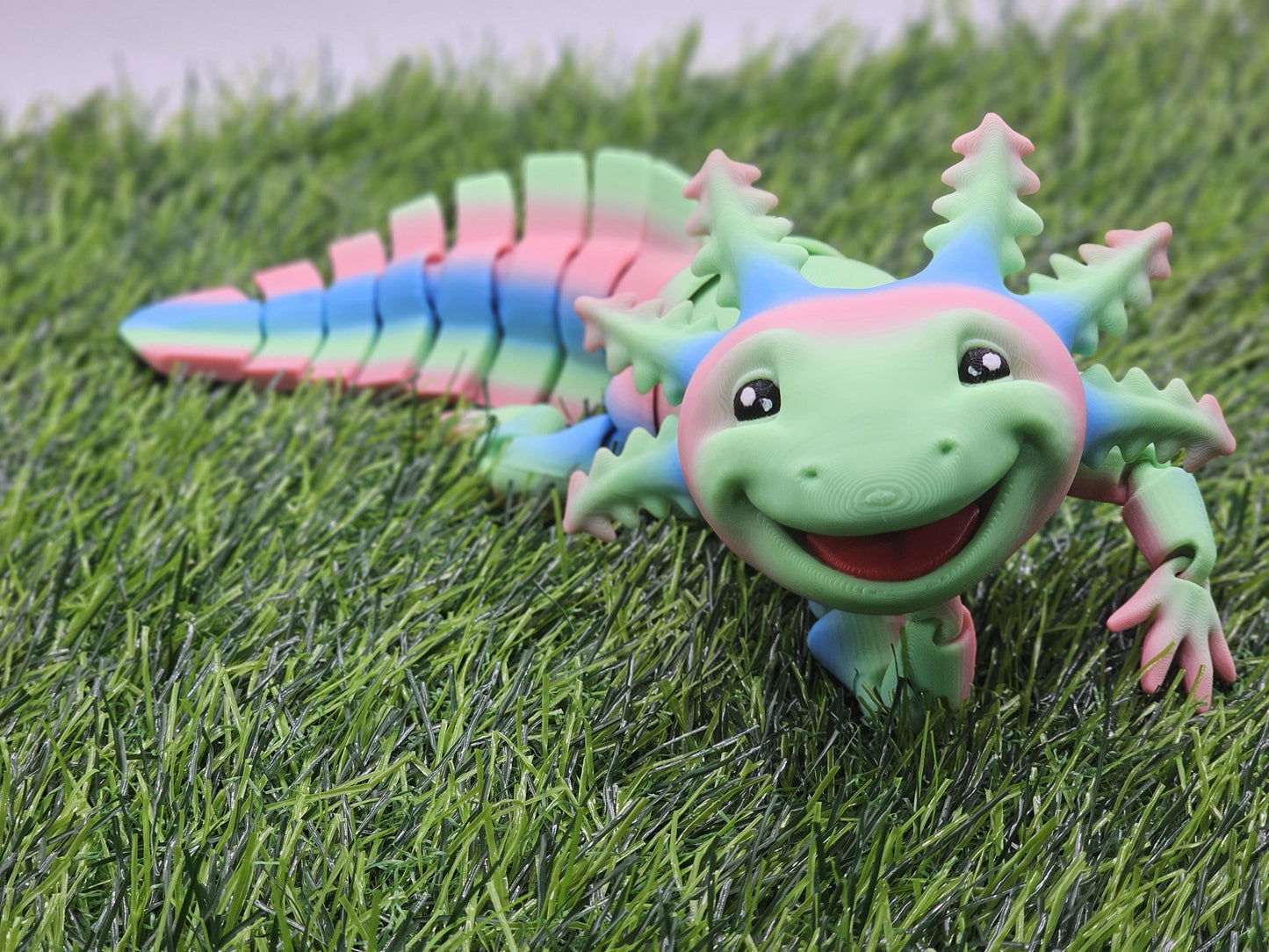 Cute Adorable Big Smile Axolotl, 3D Printed Custom Articulated Flexible Desktop Model