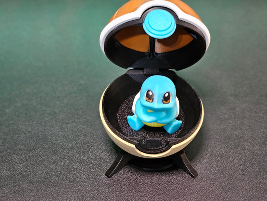 🌟 3D Printed Squirtle Pokéball with Stand & Mini  Squirtle Figure – Opening Pokéball for Collectors & Fans 🌟