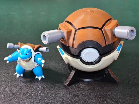 🌟 3D Printed Blastoise Pokéball with Stand & Mini  Blastoise Figure – Opening Pokéball for Collectors & Fans 🌟