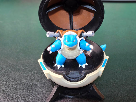 🌟 3D Printed Blastoise Pokéball with Stand & Mini  Blastoise Figure – Opening Pokéball for Collectors & Fans 🌟