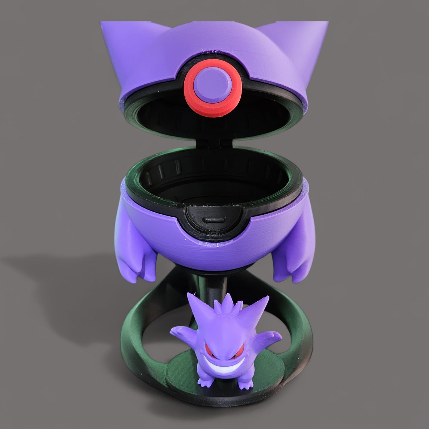🌟 3D Printed Gengar Pokéball with Stand & Mini Gengar Figure – Opening Pokéball for Collectors & Fans 🌟