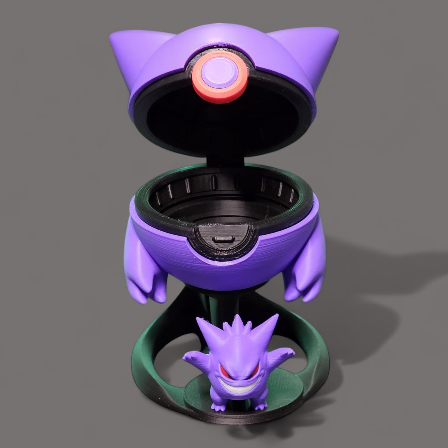 🌟 3D Printed Gengar Pokéball with Stand & Mini Gengar Figure – Opening Pokéball for Collectors & Fans 🌟