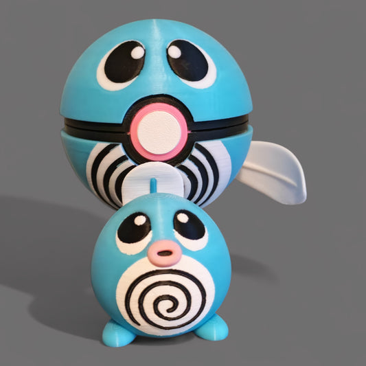 🌟 3D Printed Poliwag Pokéball with Stand & Mini  Poliwag Figure – Opening Pokéball for Collectors & Fans 🌟