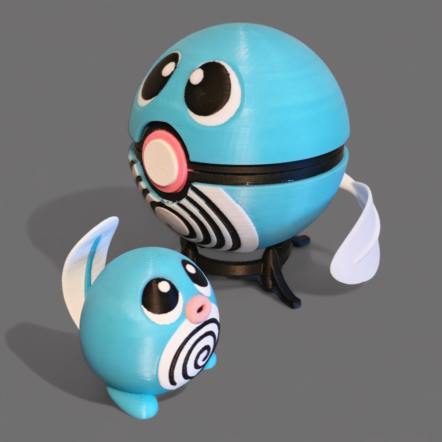 🌟 3D Printed Poliwag Pokéball with Stand & Mini  Poliwag Figure – Opening Pokéball for Collectors & Fans 🌟