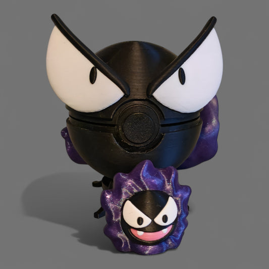 🌟 3D Printed Ghastly Pokéball with Stand & Mini Ghastly Figure – Opening Pokéball for Collectors & Fans 🌟