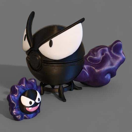 🌟 3D Printed Ghastly Pokéball with Stand & Mini Ghastly Figure – Opening Pokéball for Collectors & Fans 🌟
