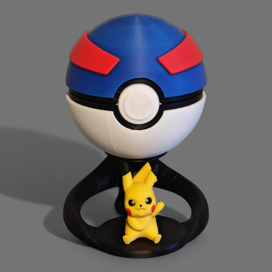 🌟 3D Printed Great ball with Stand & choice of mini Figure – Opening Pokéball for Collectors & Fans 🌟
