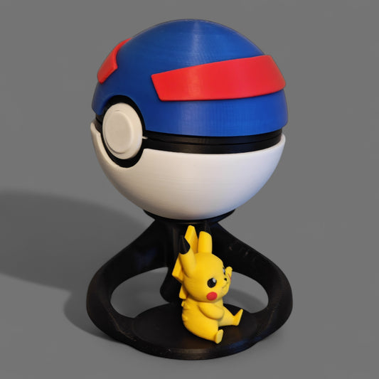 🌟 3D Printed Great ball with Stand & choice of mini Figure – Opening Pokéball for Collectors & Fans 🌟