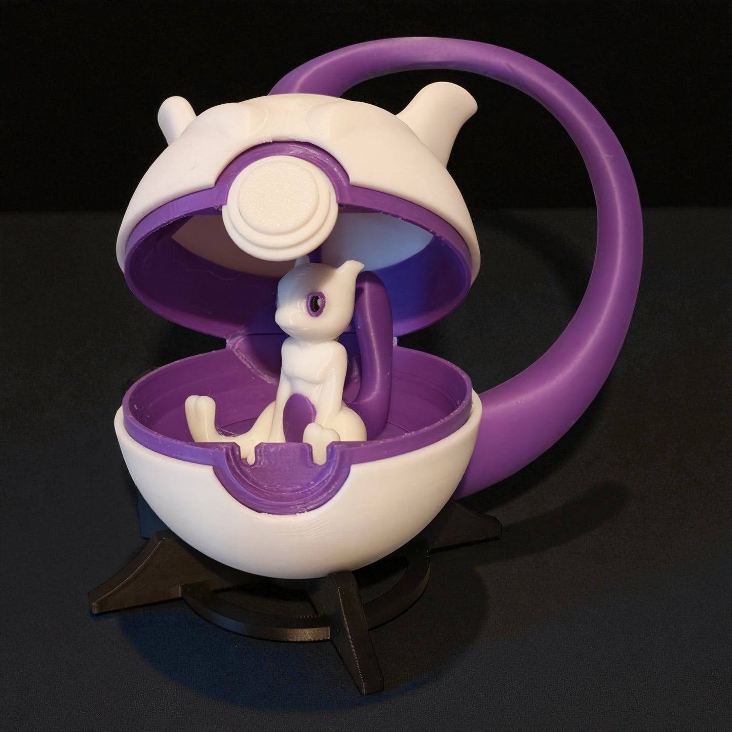 🌟 3D Printed MewTwo Pokéball with Stand & Mini  MewTwo Figure – Opening Pokéball for Collectors & Fans 🌟