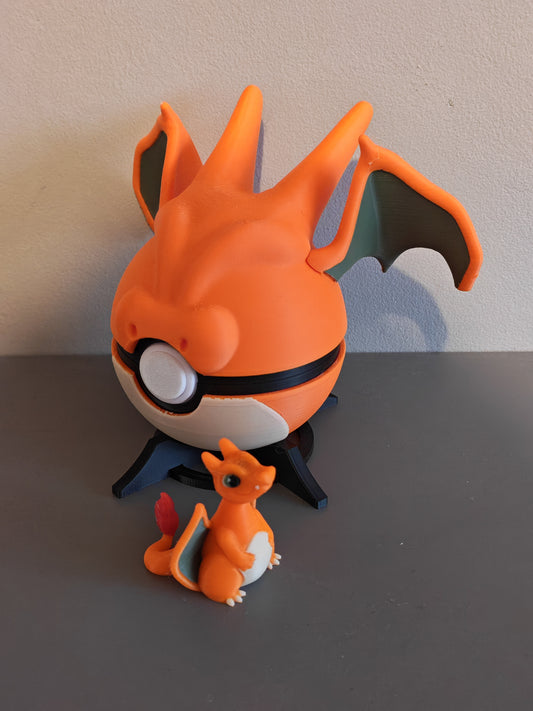 🌟 3D Printed Charizard Pokéball with Stand & Mini Charizard Figure – Opening Pokéball for Collectors & Fans 🌟