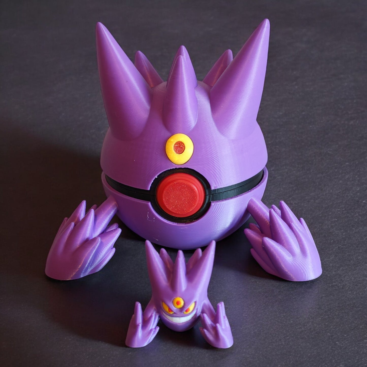 🌟 3D Printed Mega Gengar Pokéball with Stand & Mini Charizard Figure – Opening Pokéball for Collectors & Fans 🌟