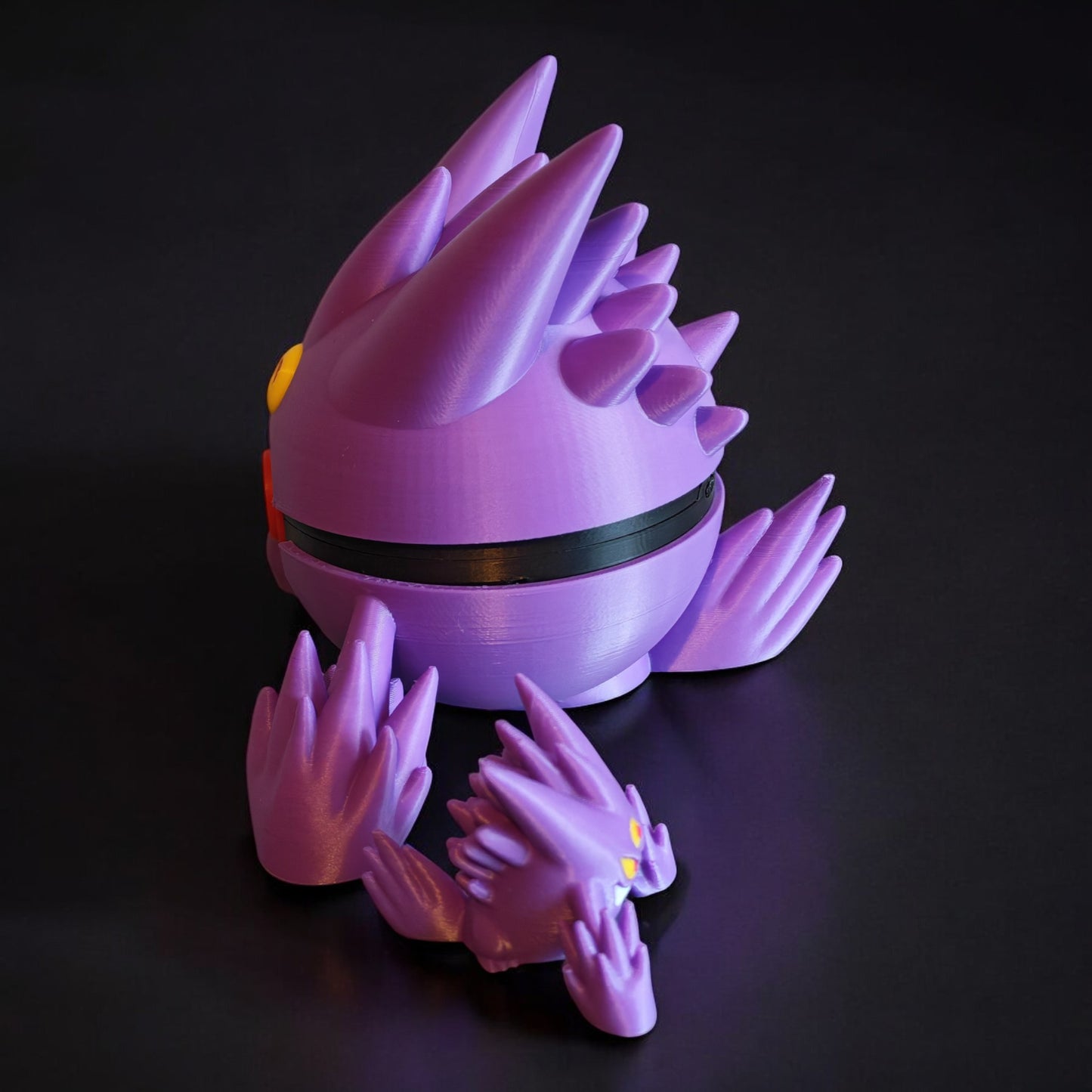 🌟 3D Printed Mega Gengar Pokéball with Stand & Mini Charizard Figure – Opening Pokéball for Collectors & Fans 🌟