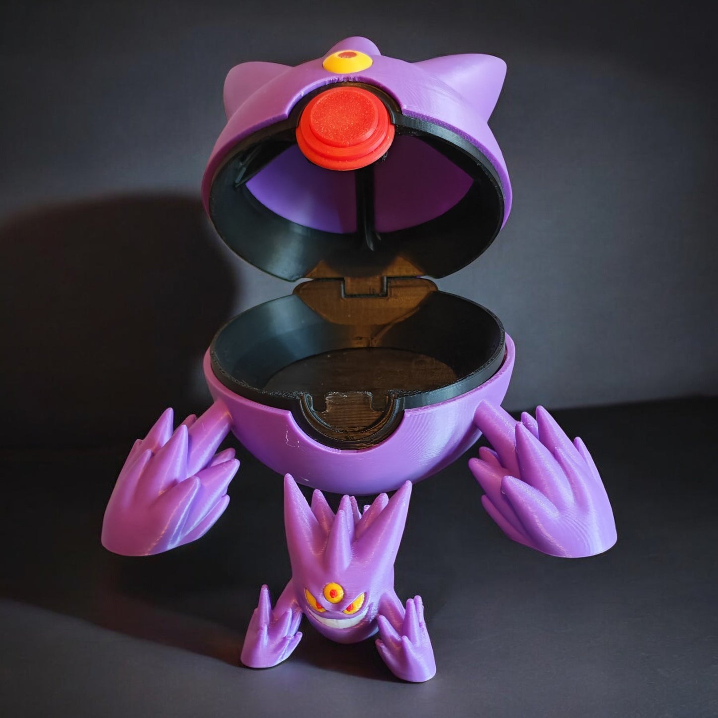🌟 3D Printed Mega Gengar Pokéball with Stand & Mini Charizard Figure – Opening Pokéball for Collectors & Fans 🌟