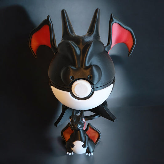 🌟 3D Printed Shiny Charizard Pokéball with Stand & Mini Charizard Figure – Opening Pokéball for Collectors & Fans 🌟