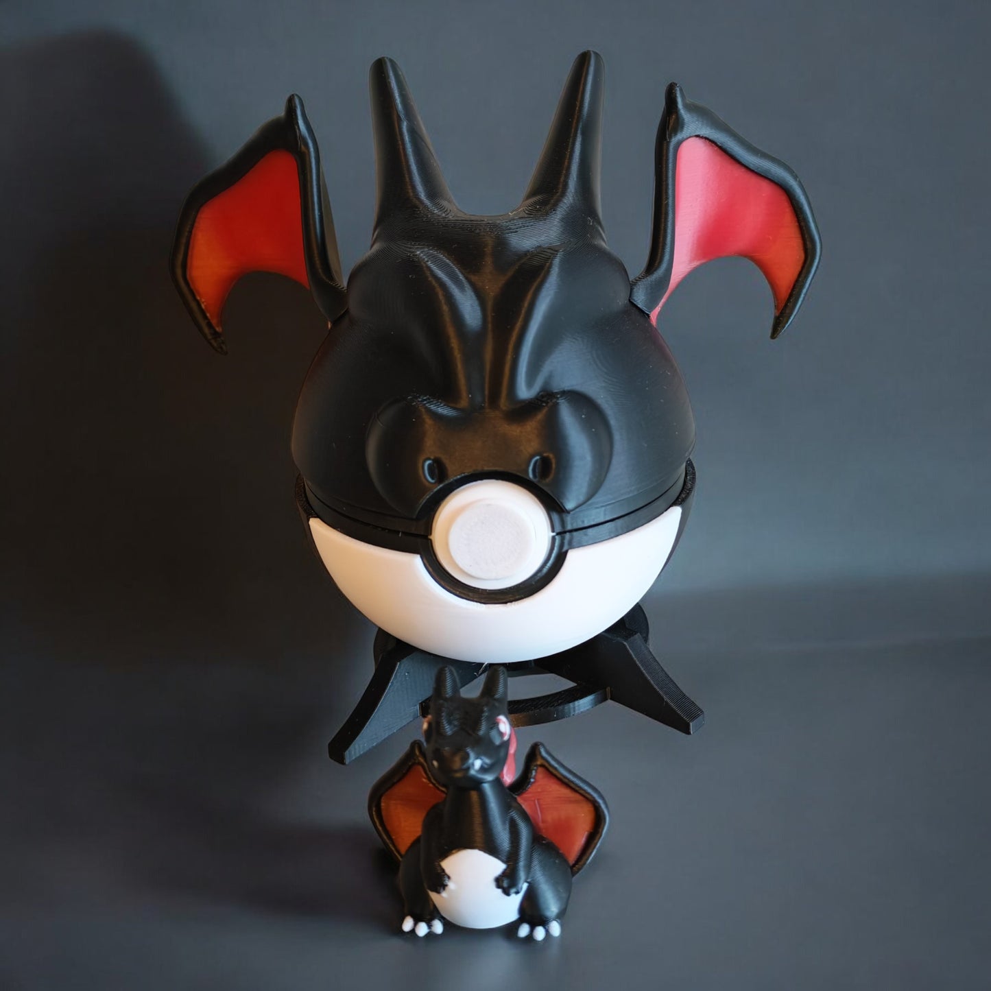 🌟 3D Printed Shiny Charizard Pokéball with Stand & Mini Charizard Figure – Opening Pokéball for Collectors & Fans 🌟