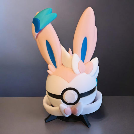 🌟 3D Printed Sylveon Pokéball with Stand & Mini Sylveon Figure – Opening Pokéball for Collectors & Fans 🌟