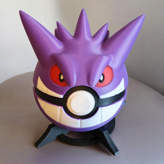 🌟 3D Printed Gengar Pokéball with Stand & Mini Gengar Figure – Opening Pokéball for Collectors & Fans 🌟