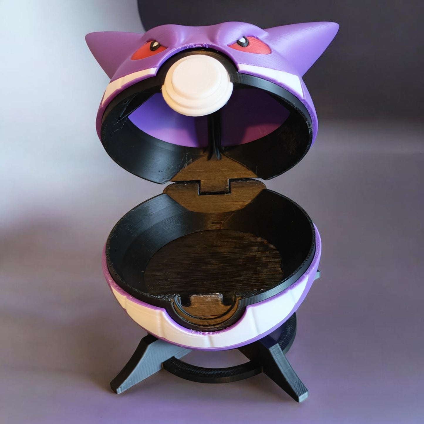 🌟 3D Printed Gengar Pokéball with Stand & Mini Gengar Figure – Opening Pokéball for Collectors & Fans 🌟
