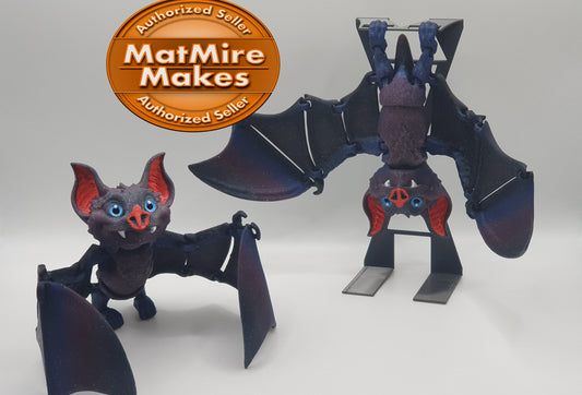Adorable 3D Printed Bat, Flapping Articulated Wings, Desktop Toy