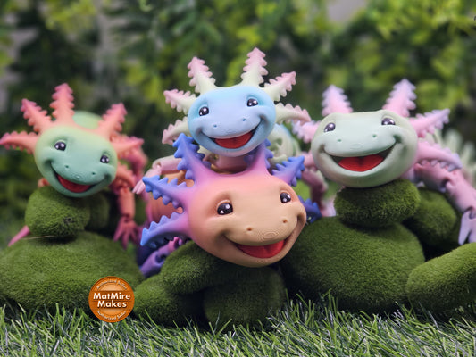 Cute Adorable Big Smile Axolotl, 3D Printed Custom Articulated Flexible Desktop Model