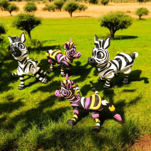 Articulated 3D Printed Zebra - Flexible Animal Toy in Two Sizes and Two Color Variations (Black & White, Multicolored)