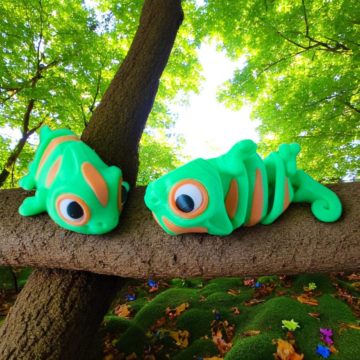 flexi mini Chameleon model, articulated colourful Panther Chameleon desk buddy, cute animals, ArtFlex