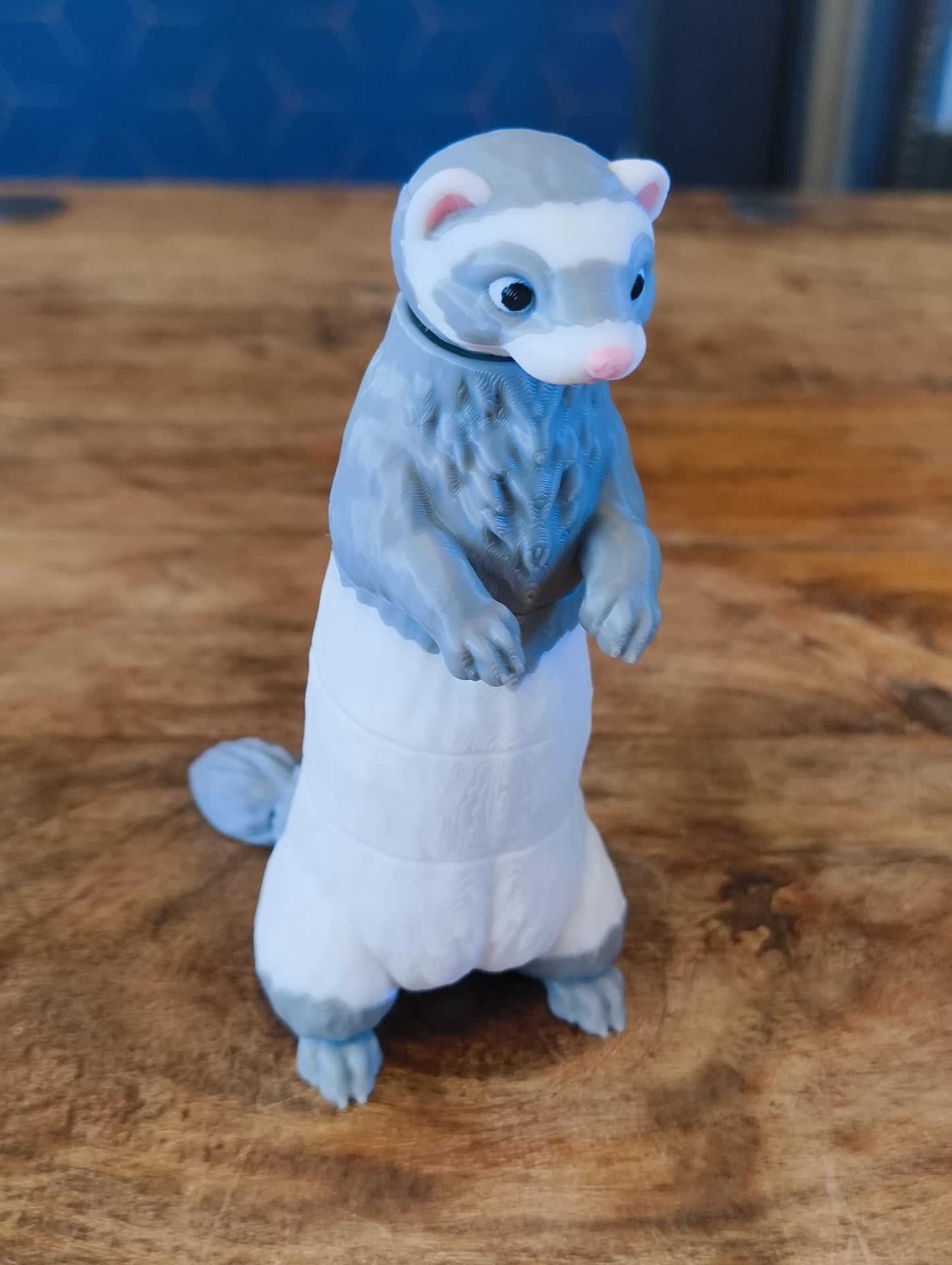 Accurate articulated model of grey and white ferret, self standing model