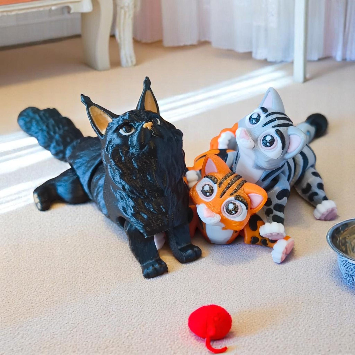 Flexi Cat model, Black Maine Coon, grey Tabby Cat, Ginger Cat, Articulated Cat models, Cute flexi cats.