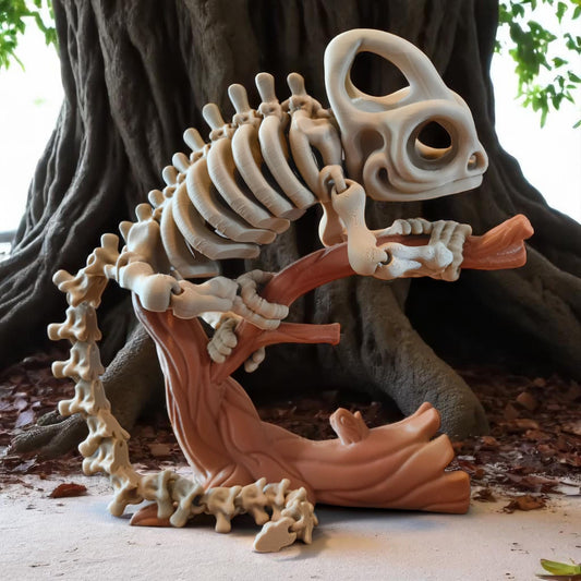 3D Printed articulated Skeleton Chameleon – Poseable & Perched on a Branch - articulated reptile