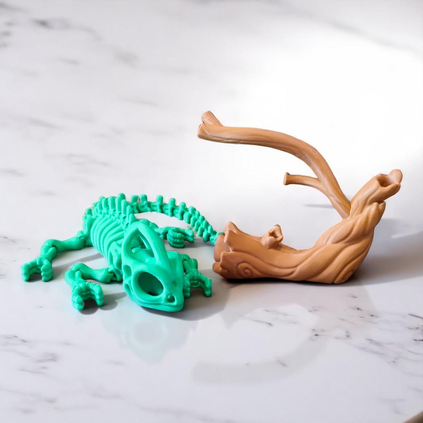 3D Printed articulated Skeleton Chameleon – Poseable & Perched on a Branch - articulated reptile