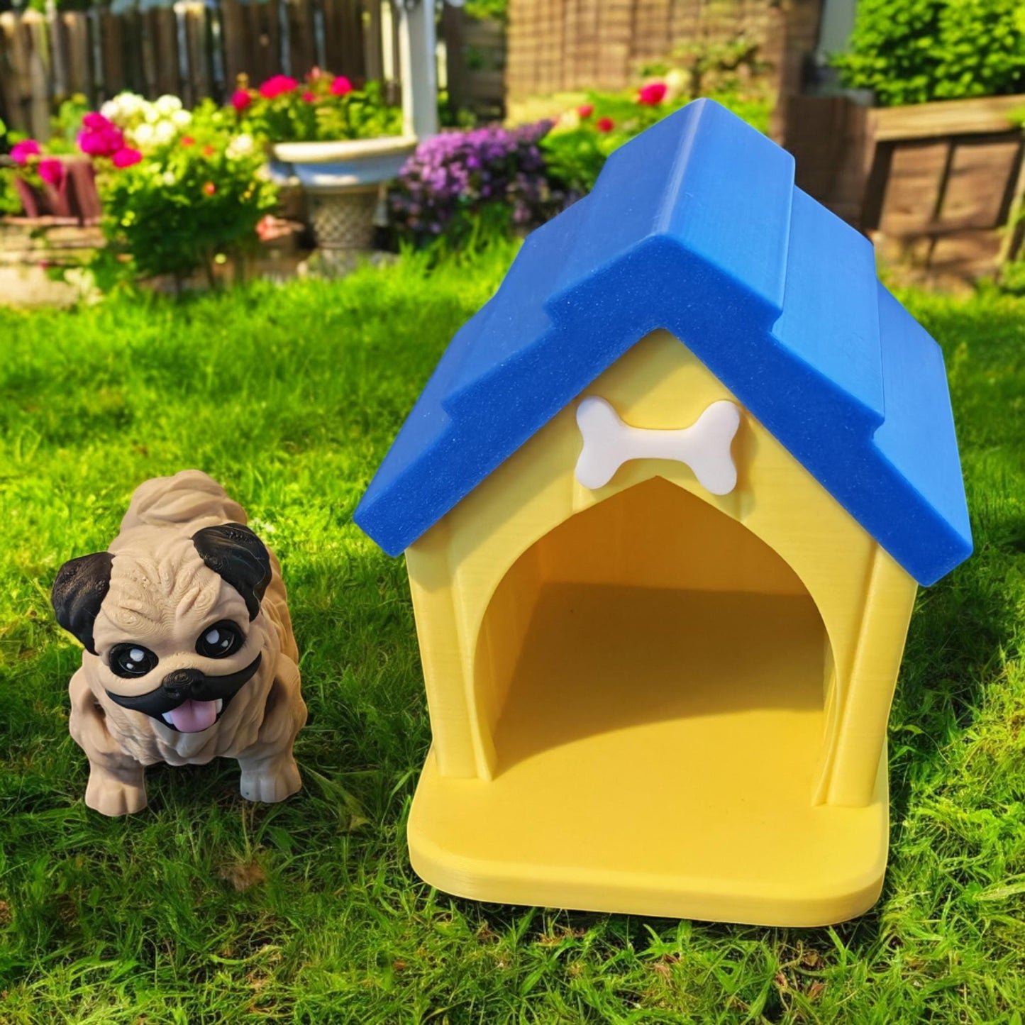 Flexi Pekingese Pup & Doghouse – 3D Printed Articulated model – Pet Lover Gift – Cute Display Companion