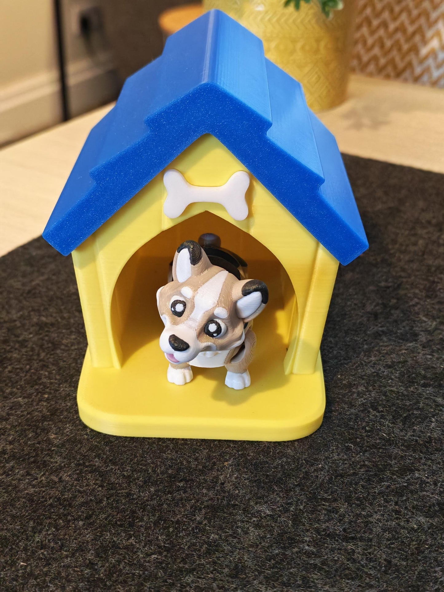 Title: Adorable 3D Printed Corgi Dog Figurine – Handmade Dog Lover Gift, Desk Decoration, Cute Corgi model. Plus optional Kennel